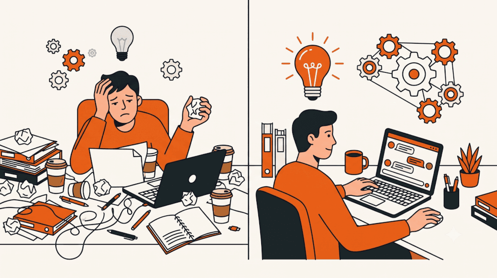 Ilustrasi pengenalan ChatGPT: orang guna laptop dengan chat AI untuk meningkatkan produktiviti