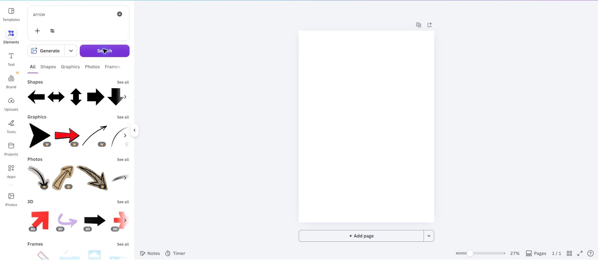 Hasil carian elemen arrow dalam Canva dengan kategori Shapes, Graphics dan Photos