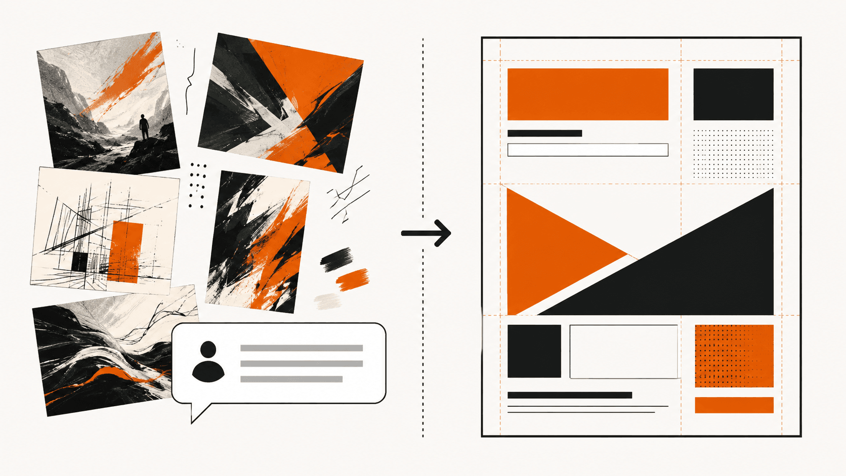 Perbandingan idea visual ChatGPT dan susun atur poster dalam editor reka bentuk